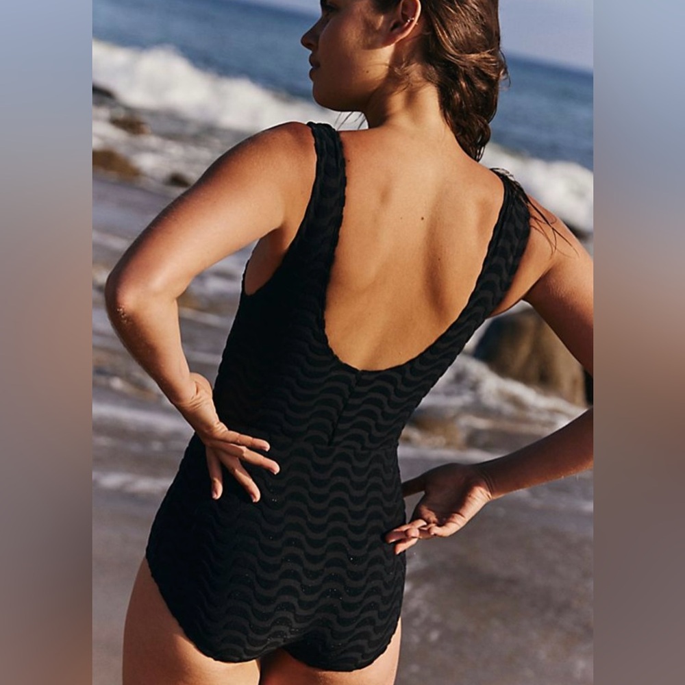 Seea Black Textured One Piece Swimsuit